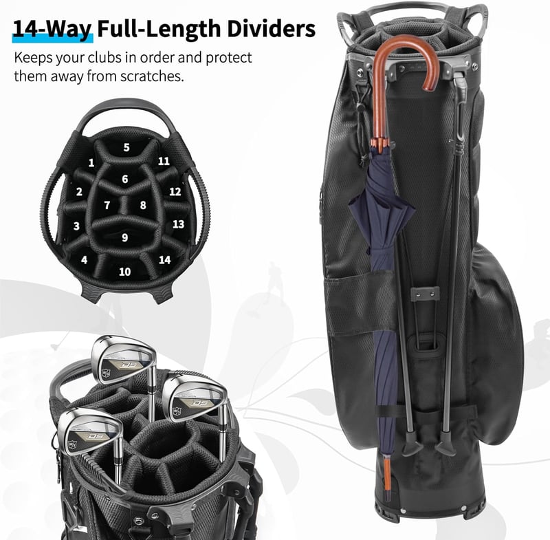 Lightweight Waterproof Golf Stand Bag with 14 Dividers & Cooler