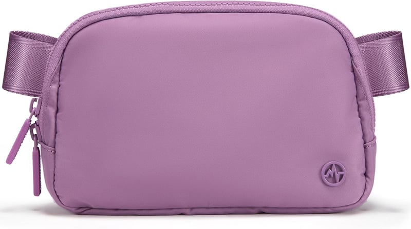 Light Purple Water-Repellent Nylon Belt Bag with Adjustable Strap