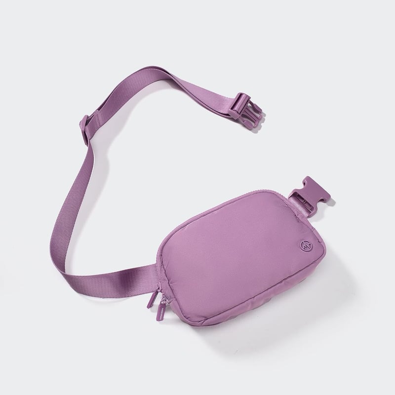 Light Purple Water-Repellent Nylon Belt Bag with Adjustable Strap