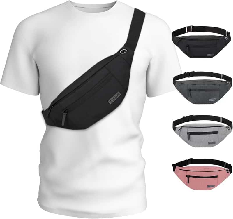Sports Crossbody Fanny Pack with 4 Zipper Pockets, Hands-Free Design
