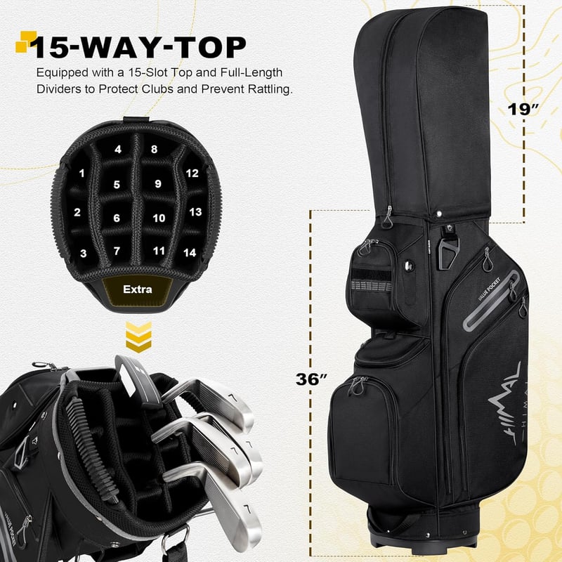 15-Way Golf Cart Bag with Dividers and Rain Cover