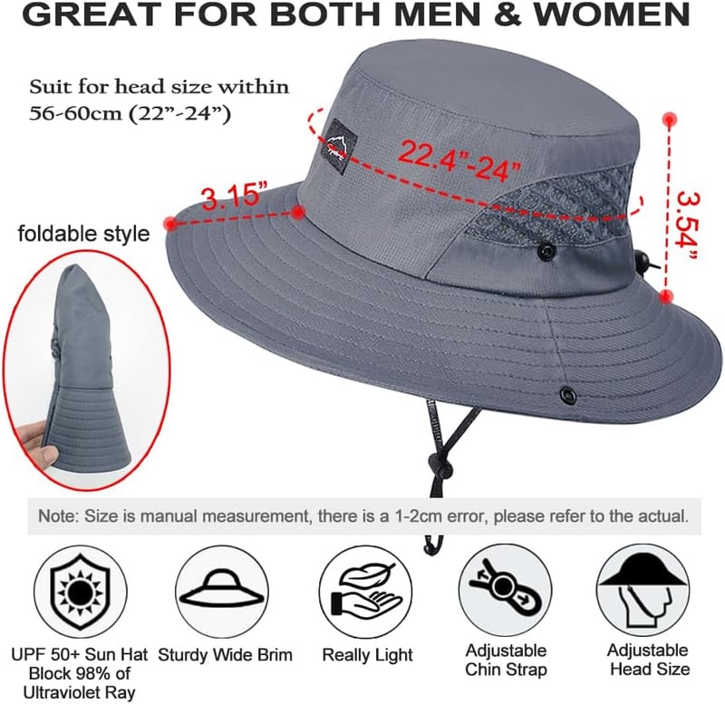Summer UPF50+ Wide Brim Fishing Hat for Men Women