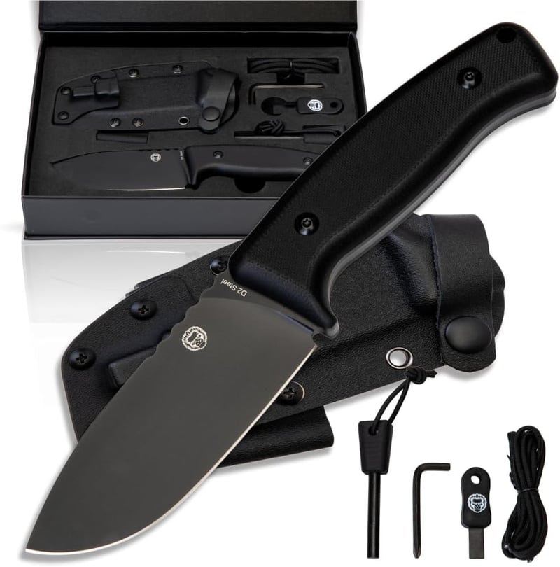 Survival Fixed Blade Knife with Black Kydex Sheath