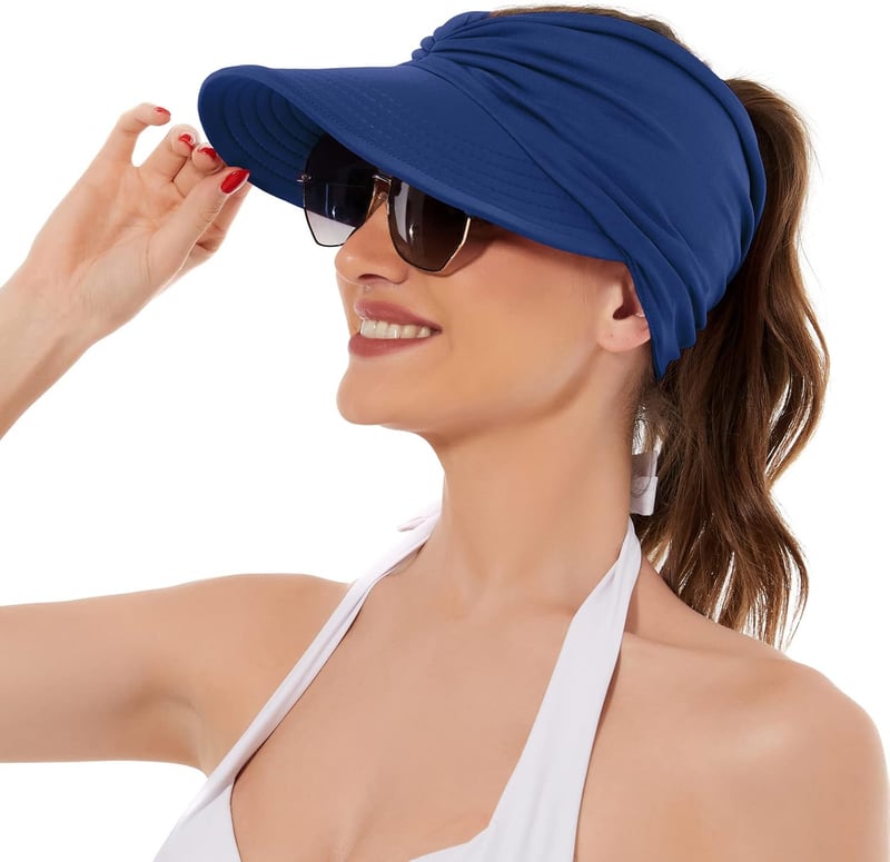 Women's UV Protection Wide-Brim Sun Visor Hat with Ponytail Slot