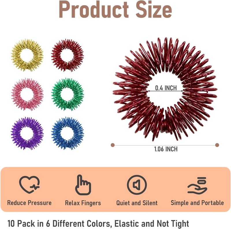 Acupressure Fidget Rings, 6 Colors, Stress Relief & Finger Massage