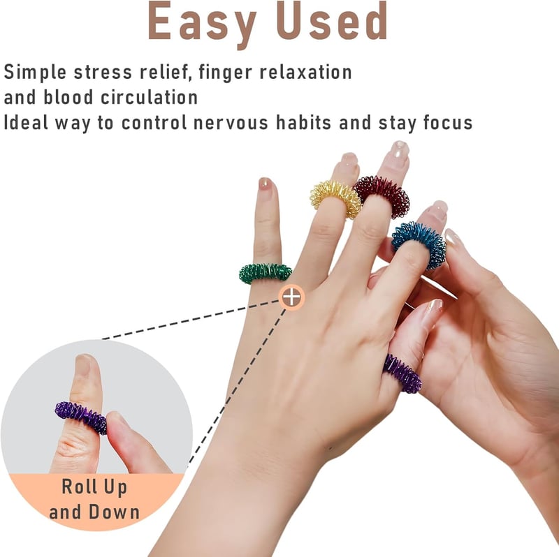 Acupressure Fidget Rings, 6 Colors, Stress Relief & Finger Massage