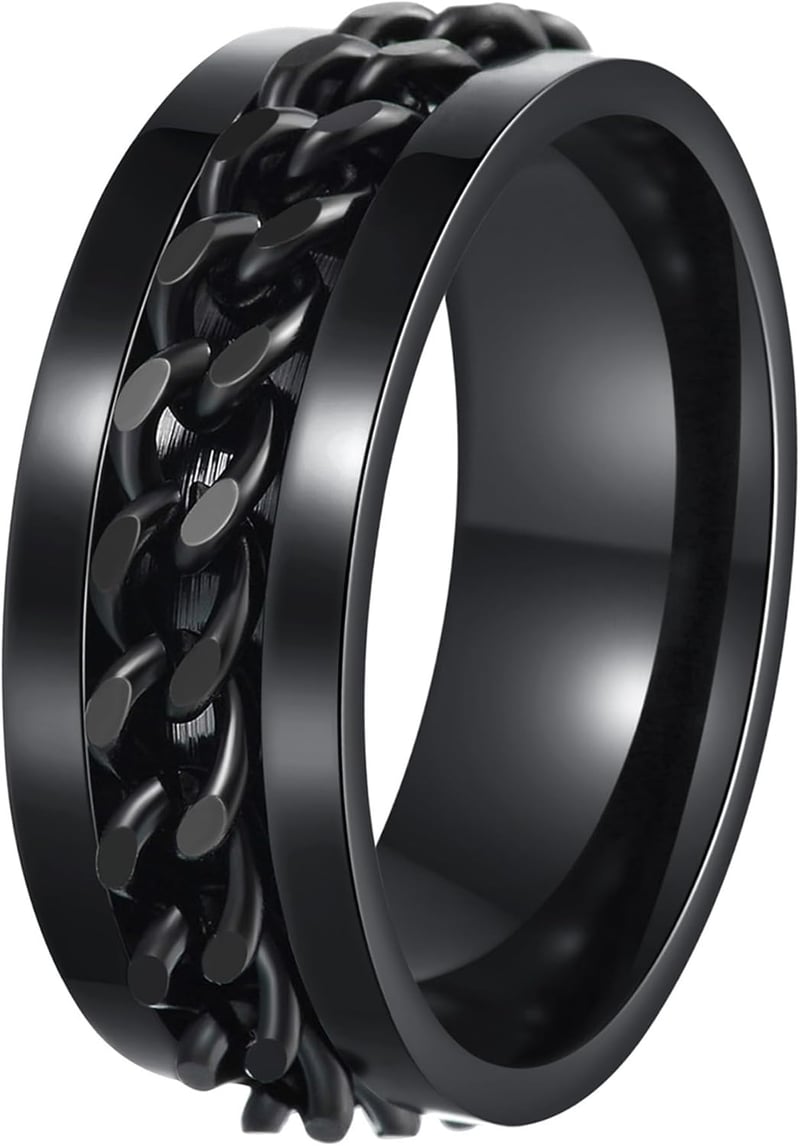 Men's Anxiety Spinner Ring, Titanium Steel Chain Design