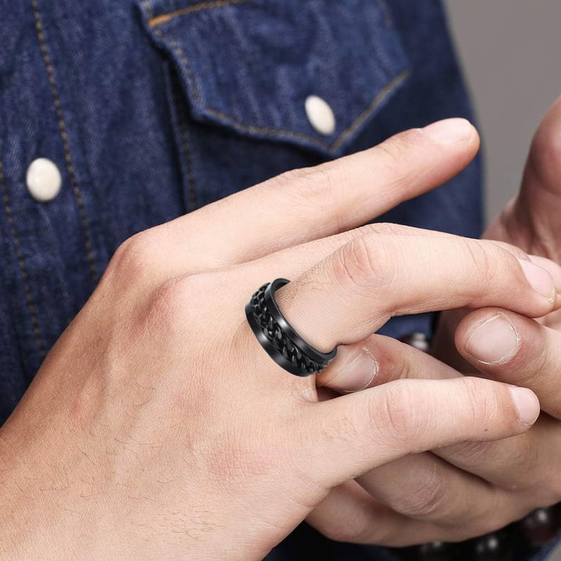 Men's Anxiety Spinner Ring, Titanium Steel Chain Design