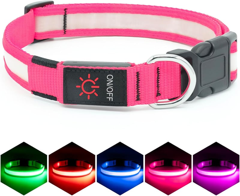 USB Rechargeable LED Dog Collar – Adjustable, Pink (Medium)