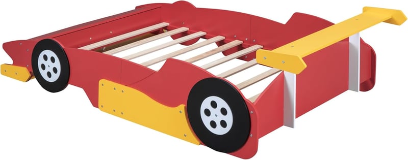 Full-Size Red Race Car Bed with Storage for Kids
