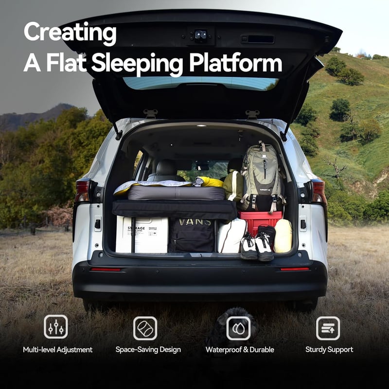 Camping Folding Car Bed – Adjustable Length, 400lb Max, Black
