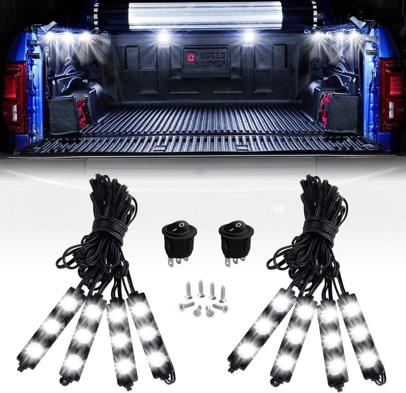 Truck Bed Rock Light Kit, 24-LED White Lights with Switch
