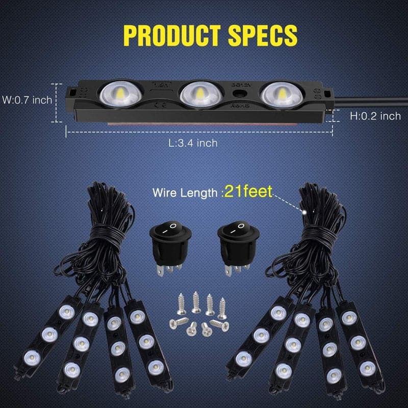 Truck Bed Rock Light Kit, 24-LED White Lights with Switch