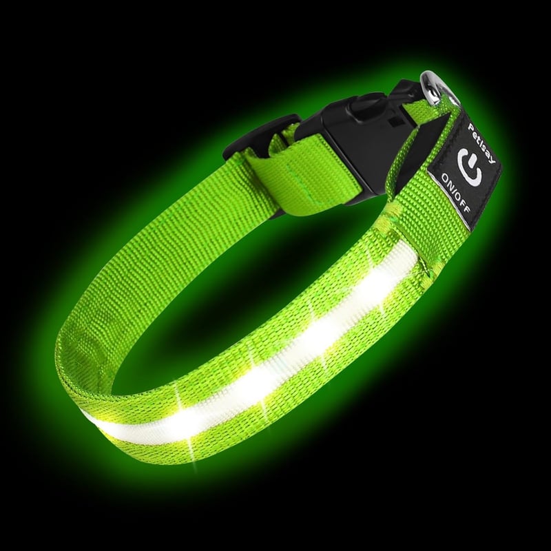 USB Rechargeable LED Dog Collar - Waterproof & Glow in Dark (Green, Medium)