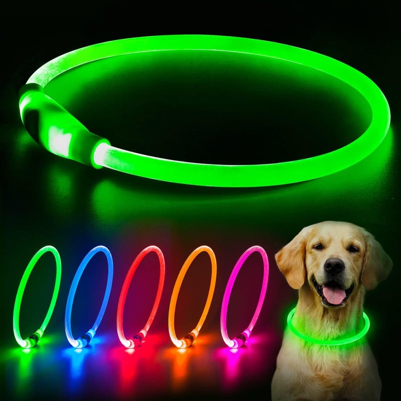 LED Dog Collar USB Rechargeable Glow-in-the-Dark (Green)