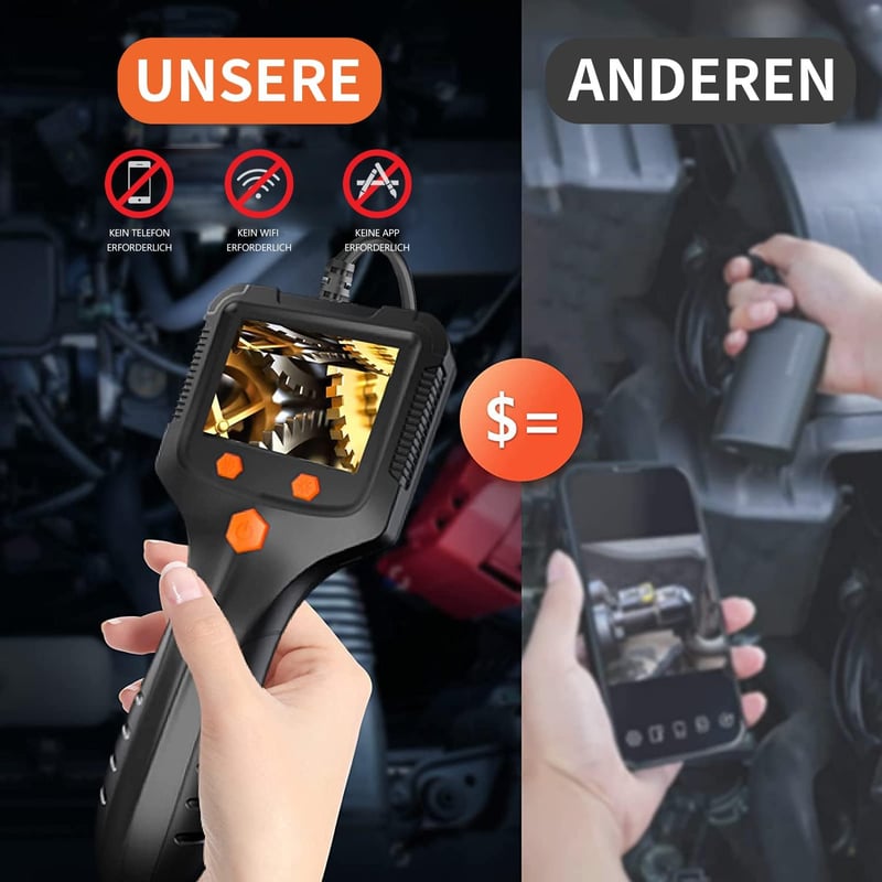 1080P Borescope Camera with 16.4ft Semi-Rigid Cable