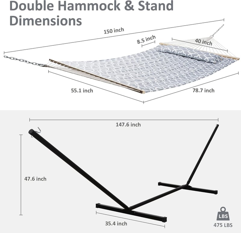 Outdoor Double Hammock with Stand & Pillow, 475lbs Capacity