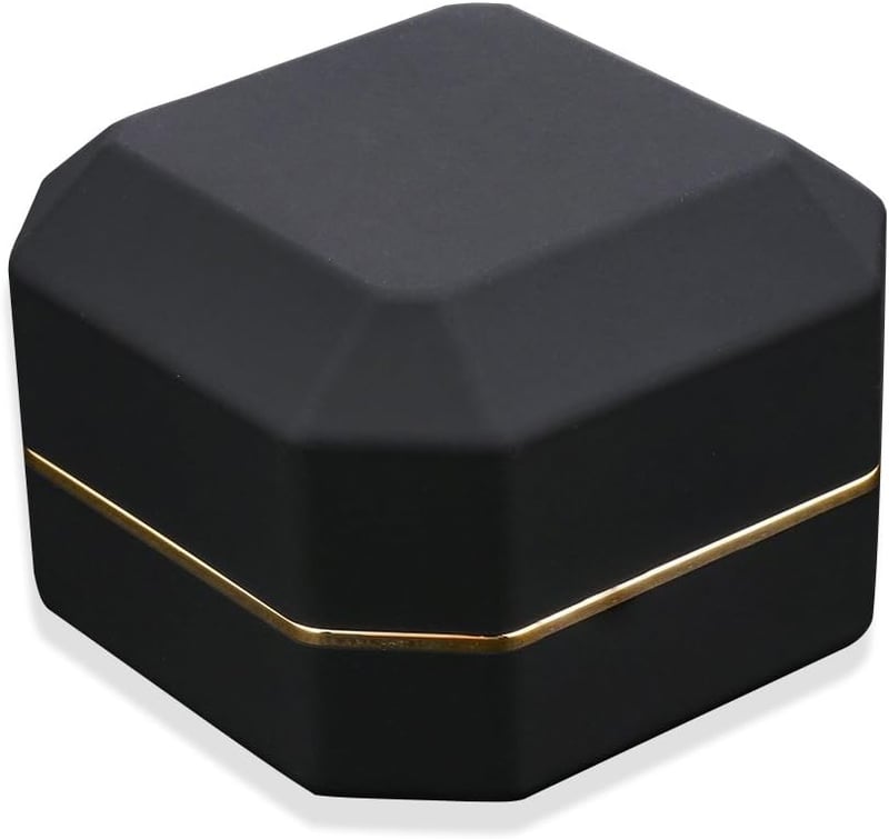 Wedding Ring Box with LED Light, Velvet Square Design, Black