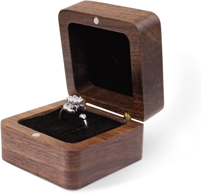Engagement Wooden Ring Box - Personalized Single Slot, Black