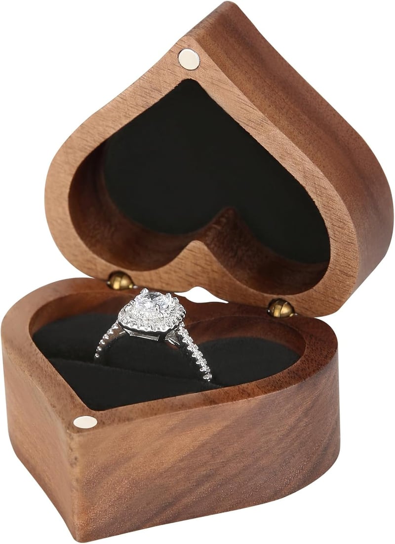 Proposal Wooden Ring Box – Heart-Shaped Personalized Design