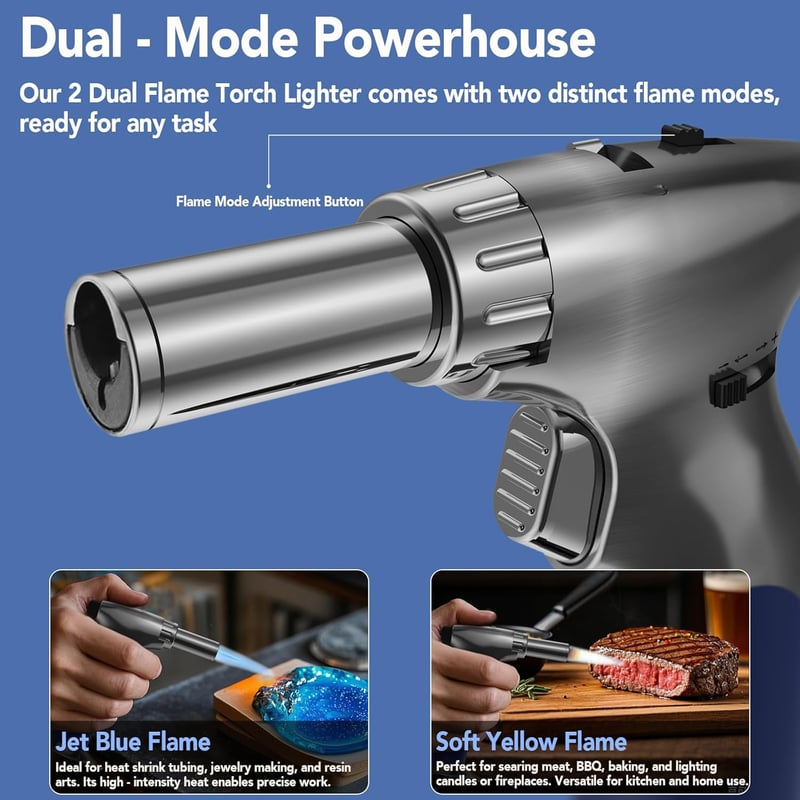 Dual Flame Refillable Butane Kitchen Torch for Cooking & Baking