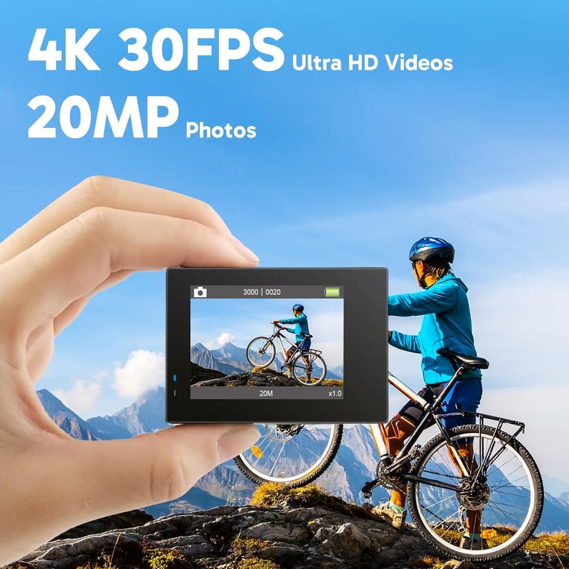 4K Action Camera Bundle with 64GB SD, Waterproof, WiFi, EIS