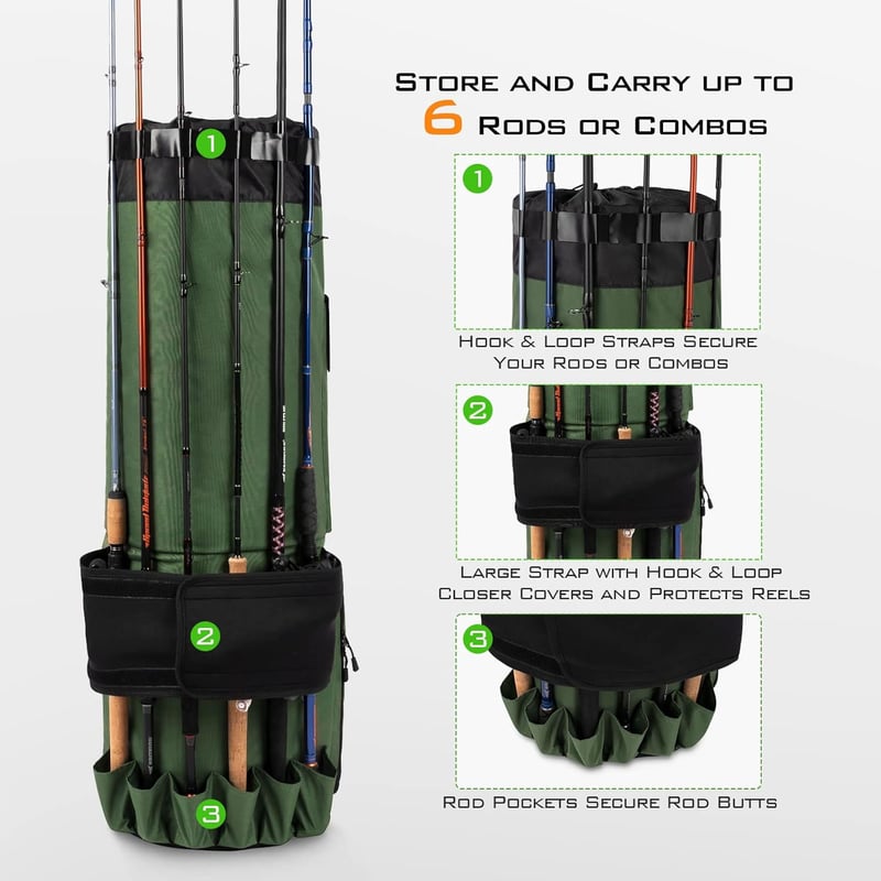 Fishing Tackle Bag with Rod Storage, 81L Water-Resistant Gear Case