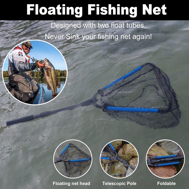 Foldable Fishing Net with Telescopic Handle and Nylon Mesh