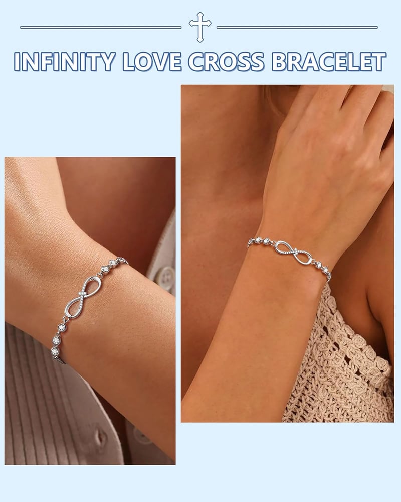 Baptism Infinity CZ Cross Bracelet for Women