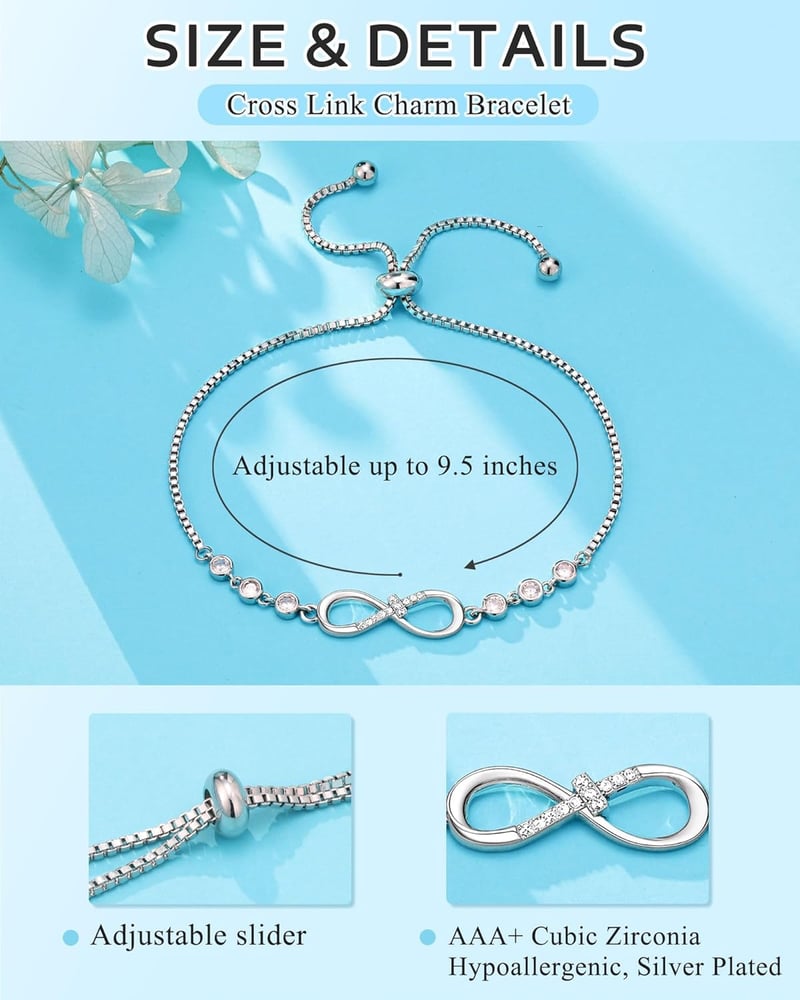 Baptism Infinity CZ Cross Bracelet for Women