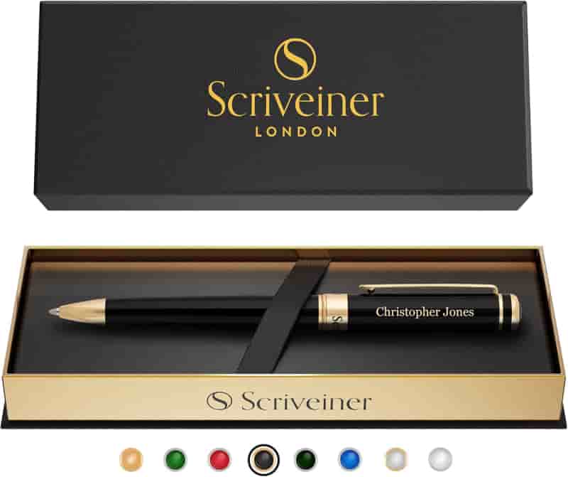 Custom Engraved Black Ballpoint Pen with Gold Plating