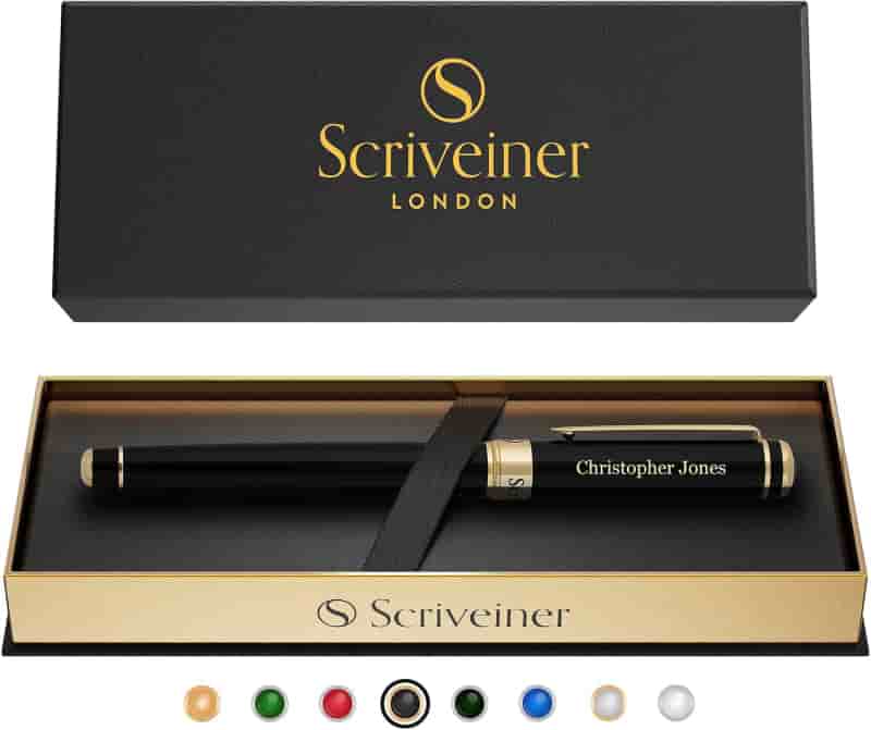 Personalized Black Rollerball Pen with Gold Plating