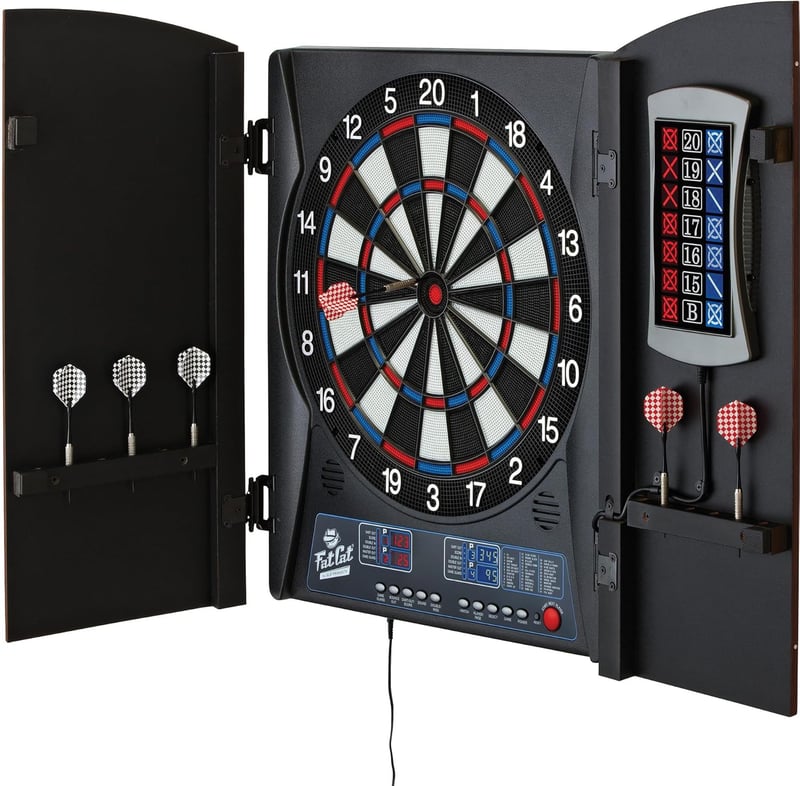 Electronic Dartboard with Cabinet, Dual Display, and Dart Storage
