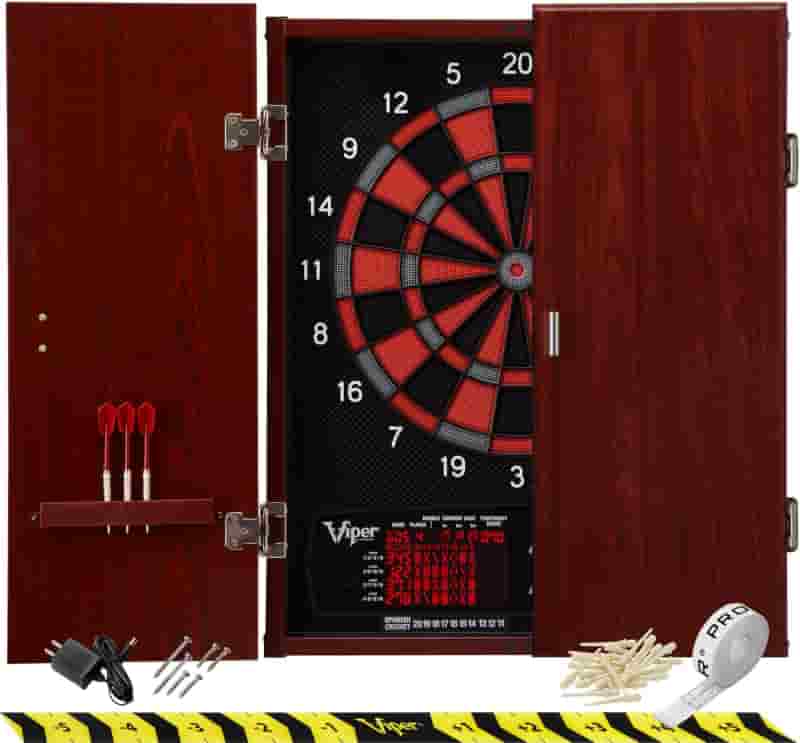 Neptune Pro Electronic Dartboard Cabinet with Soft Tip Darts