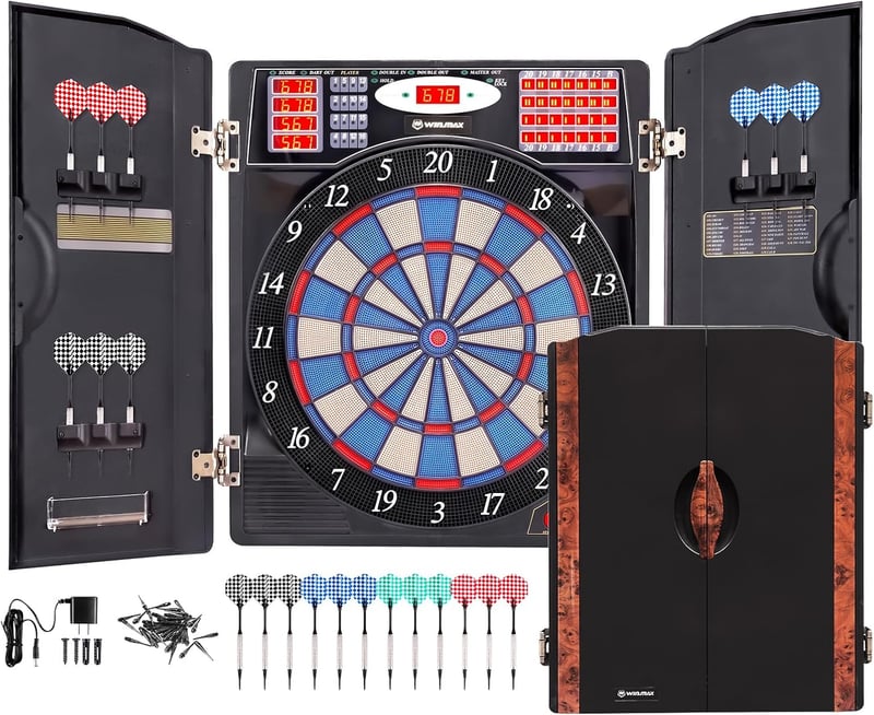 LED Electronic Dartboard Cabinet Set for Adults, 16 Players, 38 Games