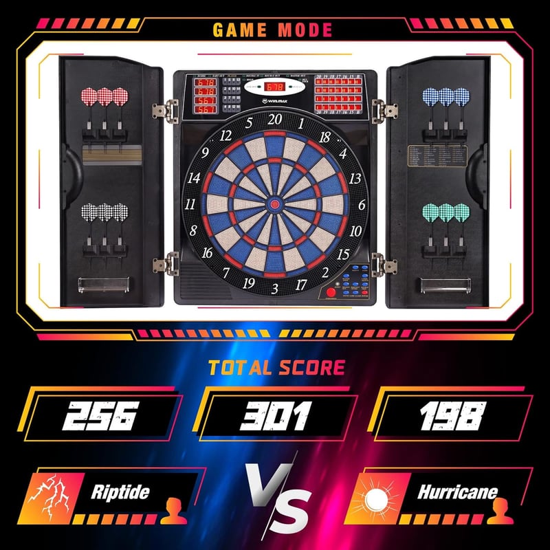 LED Electronic Dartboard Cabinet Set for Adults, 16 Players, 38 Games