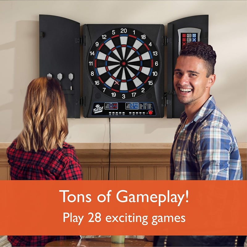 Electronic Dartboard with Cabinet, Dual Display, and Dart Storage