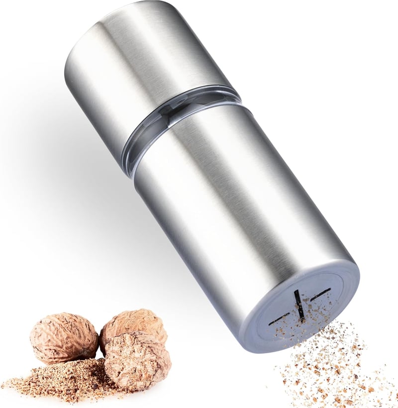 Nutmeg Grinder Mill with Storage, Stainless Steel