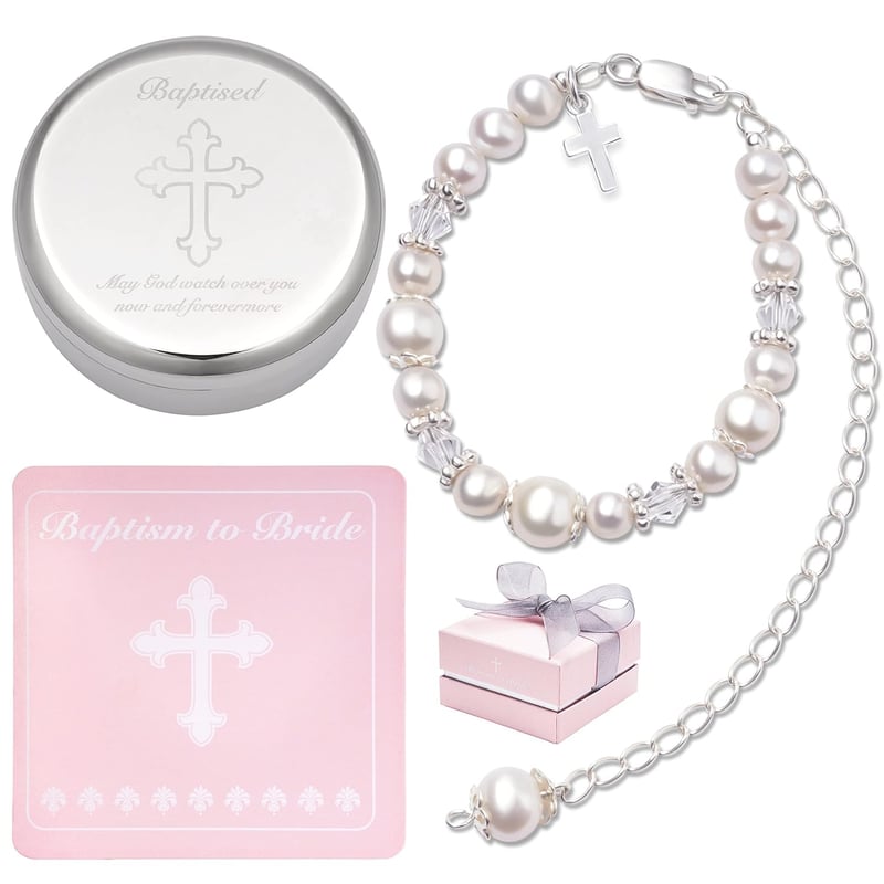 Baptism Baby Bracelet with Pearls & Keepsake Box