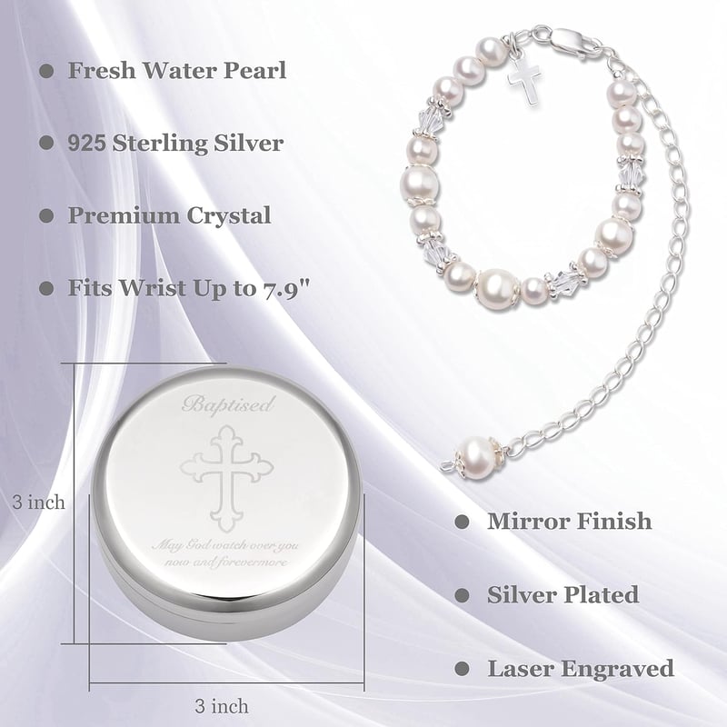 Baptism Baby Bracelet with Pearls & Keepsake Box
