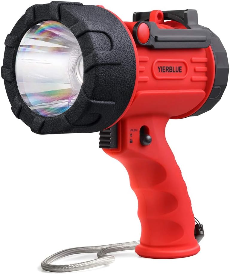 Rechargeable 200000-Lumen LED Spotlight, IP67 Waterproof with Red Filter