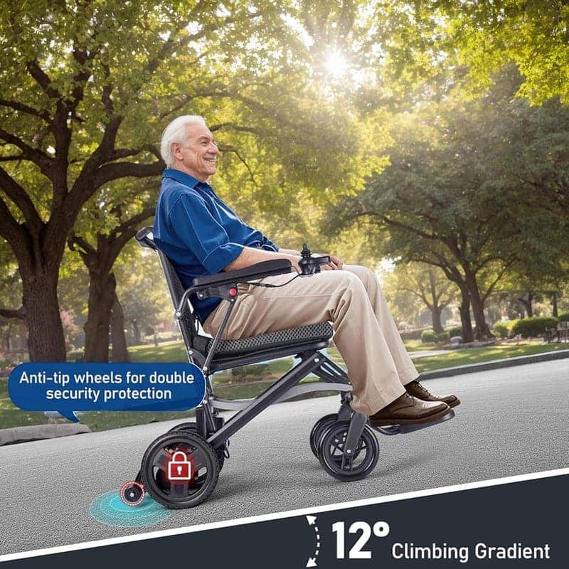 Portable Electric Wheelchair for Adults & Seniors – Lightweight, Foldable, Long-Range Battery, 450 lbs Capacity (Black)