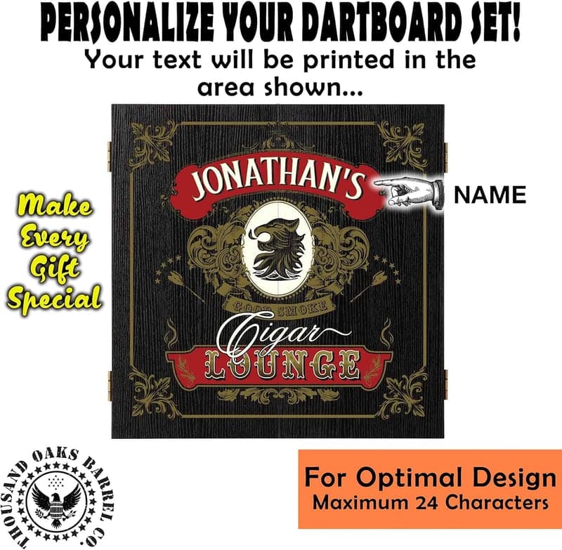 Personalized Dartboard Cabinet Set with Steel Tip Darts