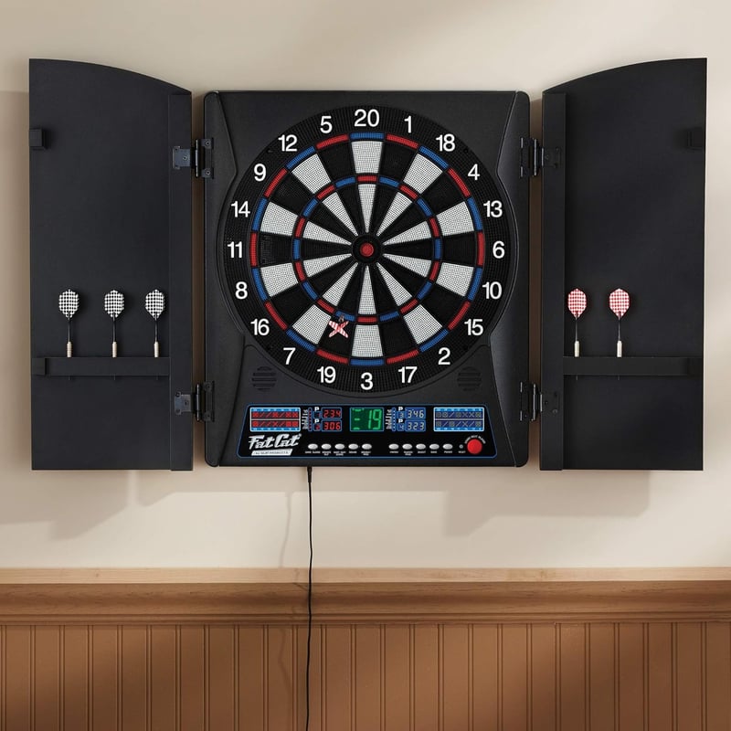 Compact Electronic Dartboard with 35+ Games & Built-In Cabinet