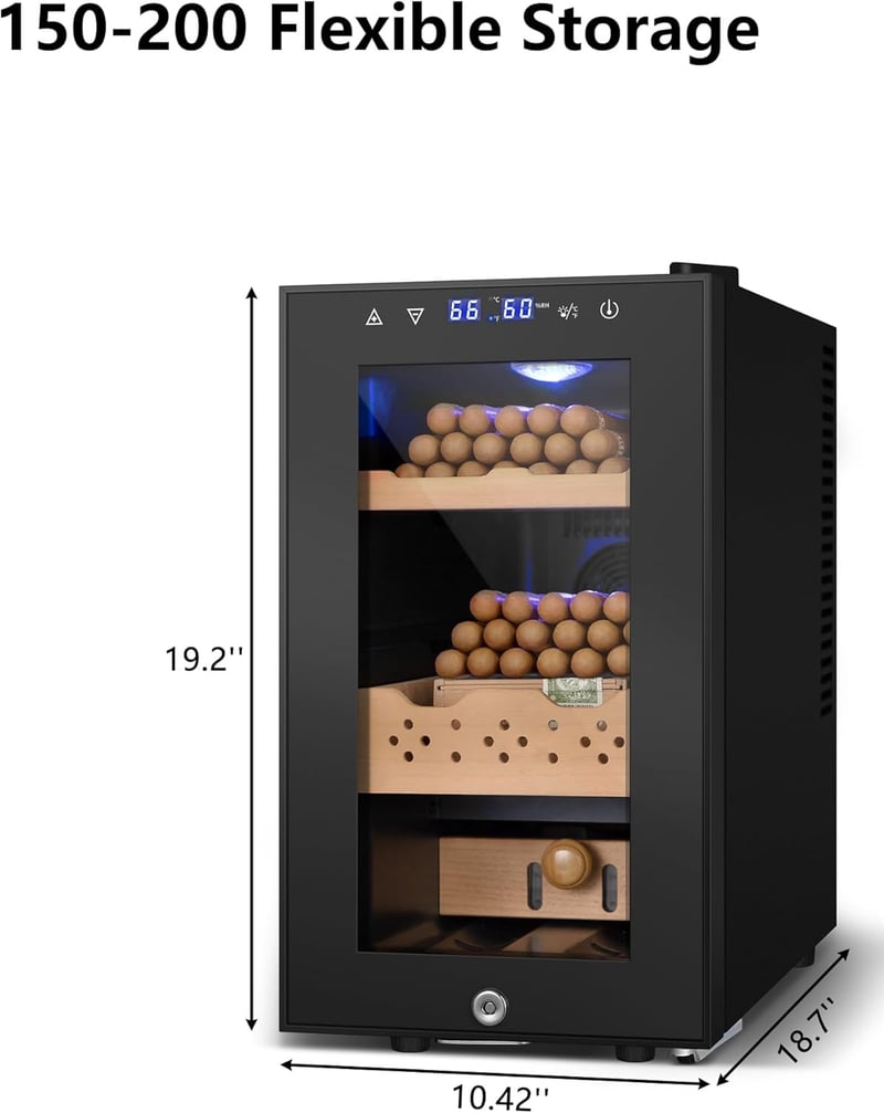 Desktop Electric Humidor with Temperature Control, 25L, 200-Count