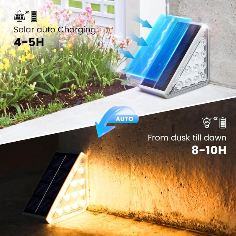 Solar Stair Lights, IP67 Waterproof, Warm LEDs, 12 Pack