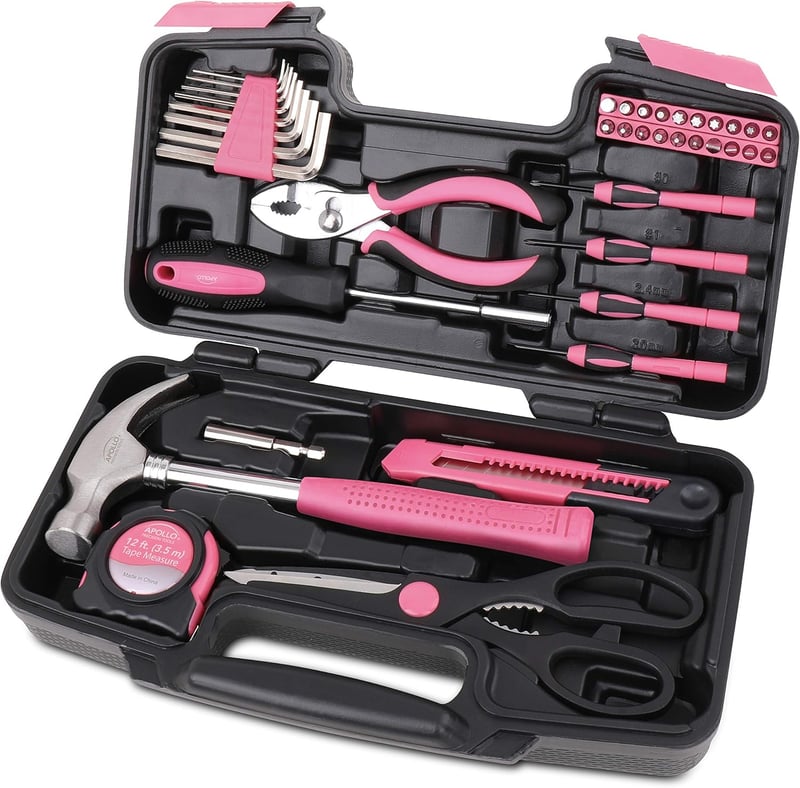 39-Piece Pink Household Tool Set for DIY & Repairs in Case