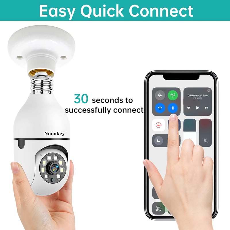 2K Light Bulb Security Camera with 360° View & Motion Alerts