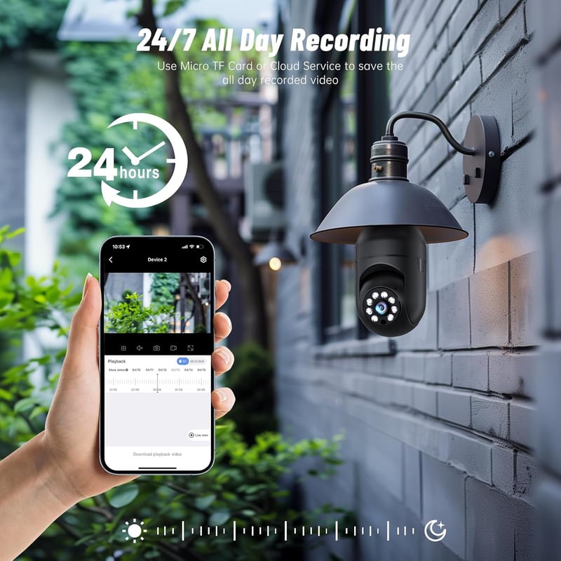 5G WiFi Light Bulb Security Camera, 2K 360° Motion Detection with Night Vision