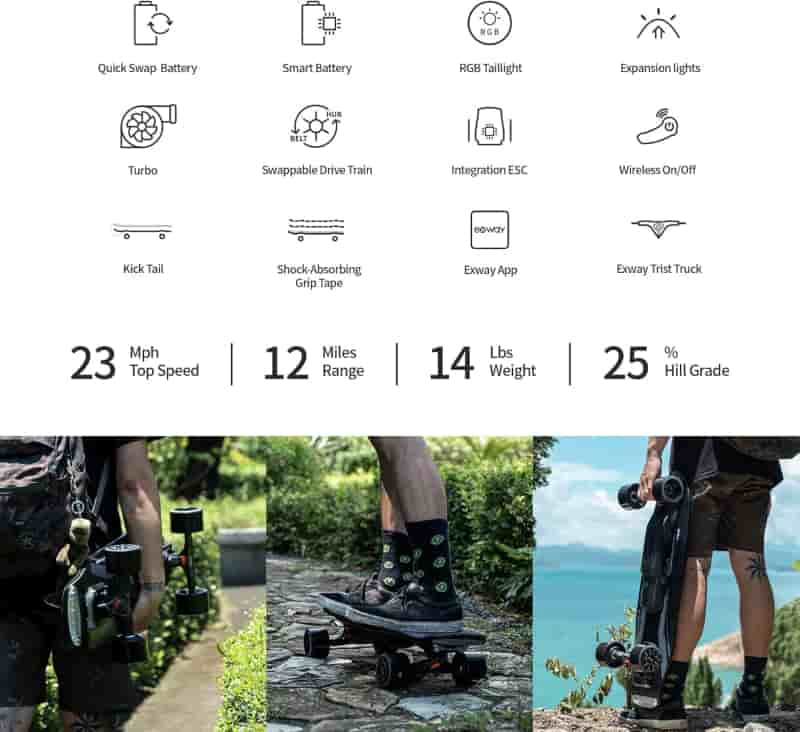 Electric Skateboard for Adults & Teens, 23 Mph, Quick-Swap Battery